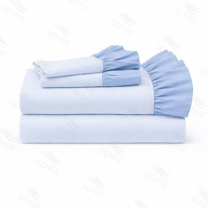 Jogo de Cama Margarida Azul, 100% Algodão