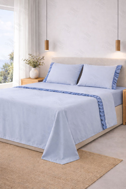 Jogo de Cama Margarida Azul, 100% Algodão