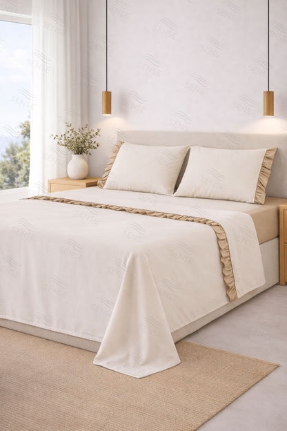 Jogo de Cama Margarida Bege, 100% Algodão