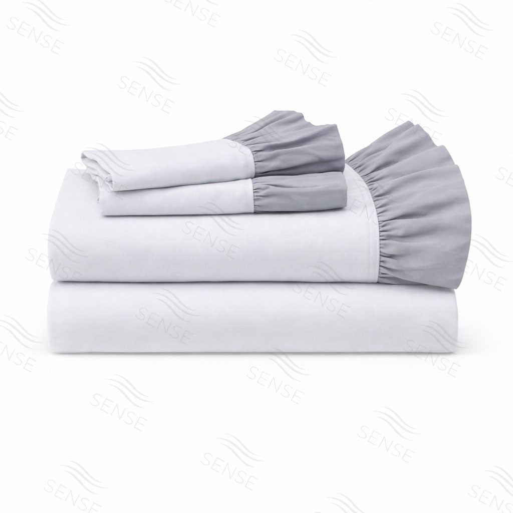 Jogo de Cama Margarida Cinza, 100% Algodão