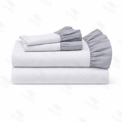 Jogo de Cama Margarida Cinza, 100% Algodão